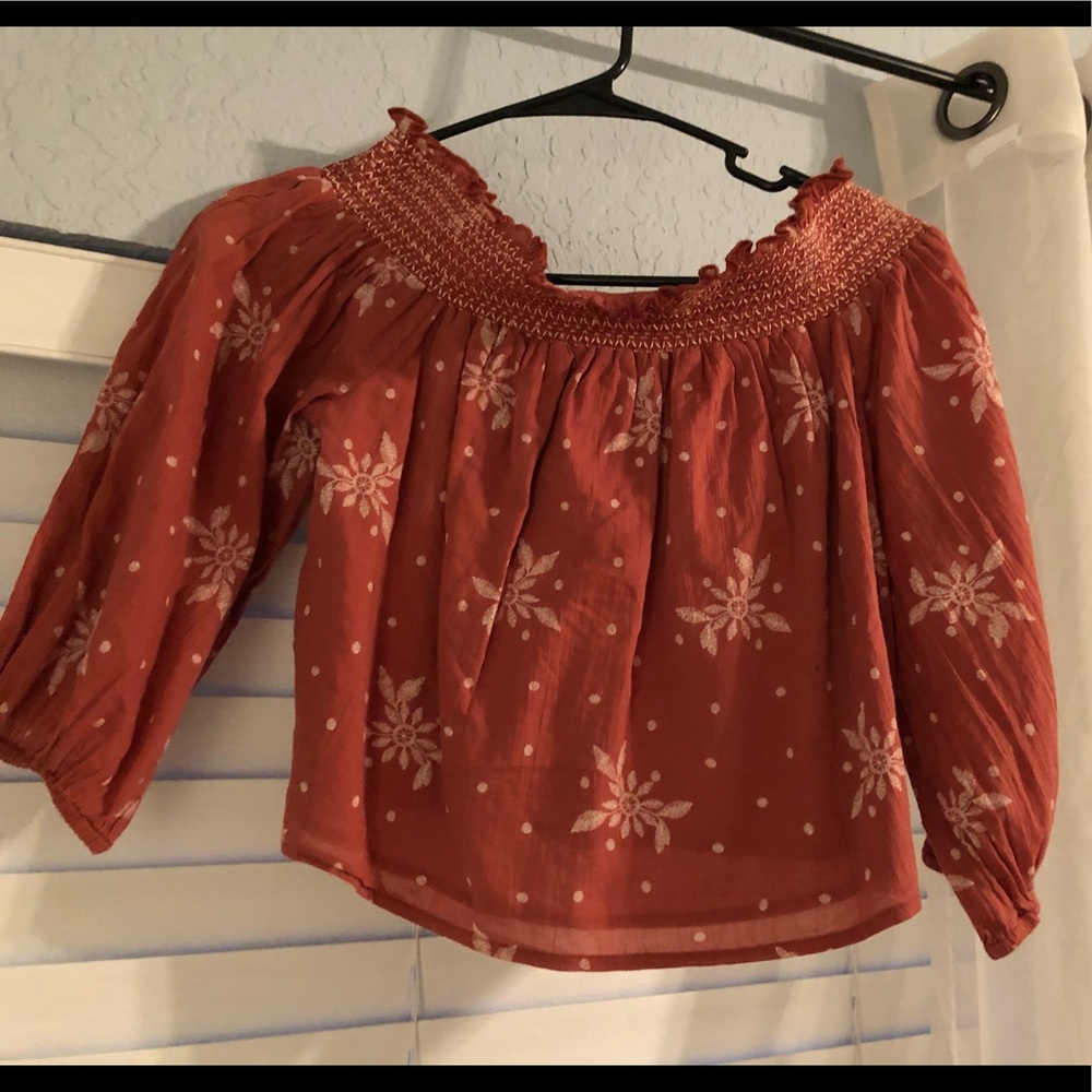 Burnt orange off the shoulder top